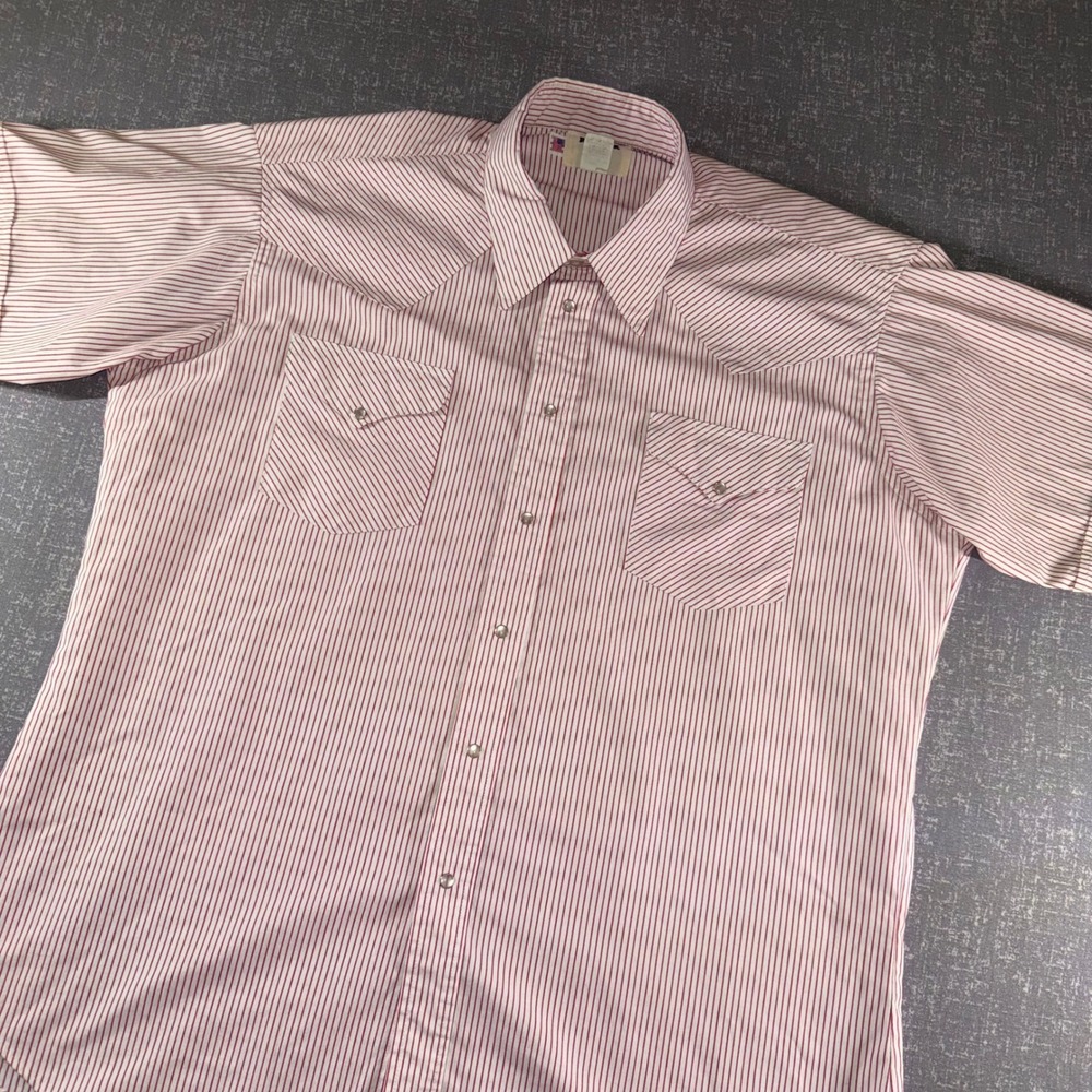 Vintage Ruddock Shirts Mens Red White Striped Western Pearl Snap Short Sleeve XL